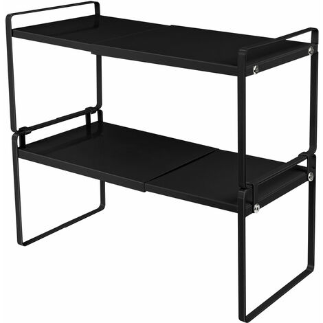 Étagère sous évier de cuisine à 2 niveaux, Organisateur extensible sous l'évier , Étagère de salle de bain multifonctionnelle , étagère d'organisation pour chambre à coucher,  noir
