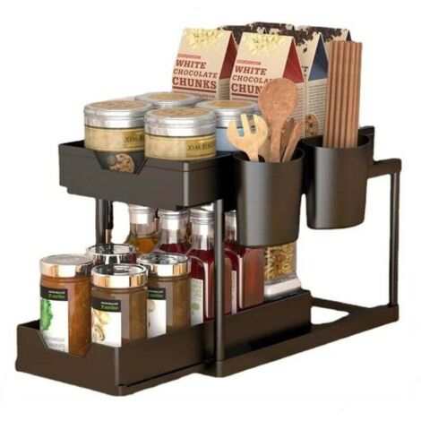 Étagère sous Évier Rack Organisateur, 2 Étages Étagère Rangement Cuisine Organiseur de Comptoir de Salle de Bain pour Rangement de Cuisine Salle de Bain L’Évier Balcon 402230.5cm (marron)