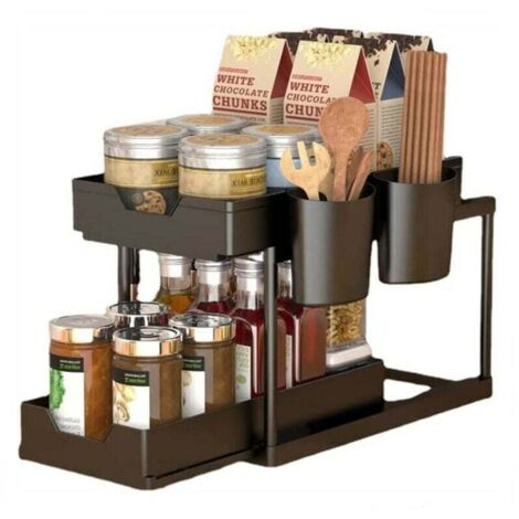 Étagère sous Évier Rack Organisateur, 2 Étages Étagère Rangement Cuisine Organiseur de Comptoir de Salle de Bain pour Rangement de Cuisine Salle de Bain L’Évier Balcon 402230.5cm (marron)