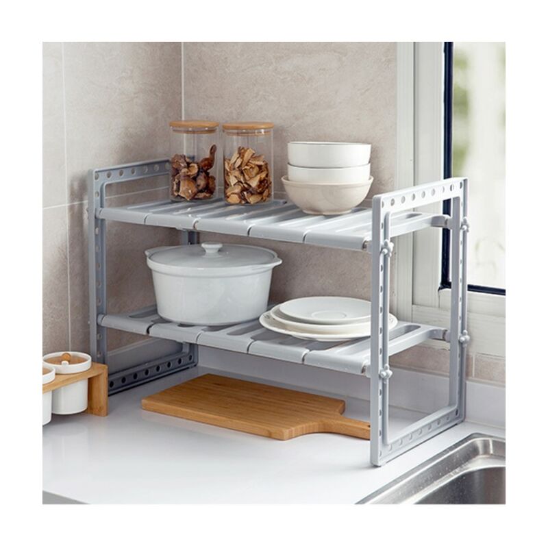 Etagère sous évier, rangement sous évier cuisine, organiseur de placard, téléscopique 35-70 cm, gris
