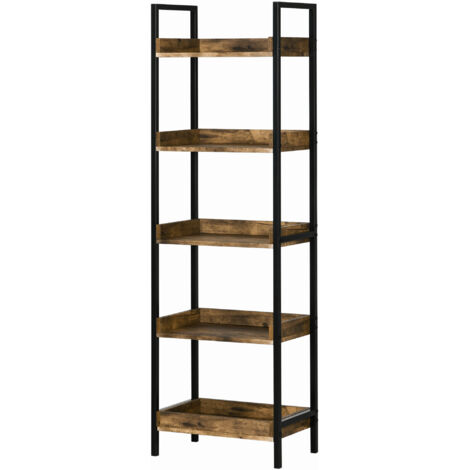 Étagère Style Industriel 5 Niveaux en Bois et Métal, 48x30x155cm, Marron Rustique