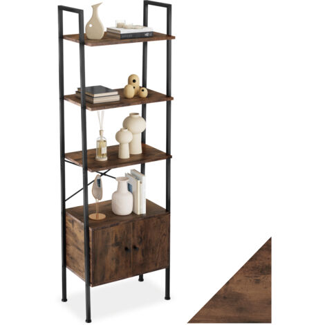 Tectake – Étagère bibliothèque industrielle 575x34x173 cm – Bois foncé avec 4 étagères – Acier revêtu pour stabilité et capacité de charge élevée