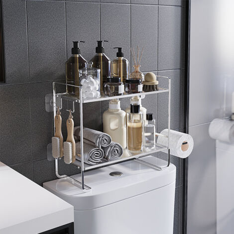 EtagèRe SupéRieure pour Toilettes, Rangement Au-Dessus des Toilettes, éTagèRe à 2 Niveaux pour éConomiser De l'espace avec Étagère Murale au-dessus des Toilettes,451636CM,argent