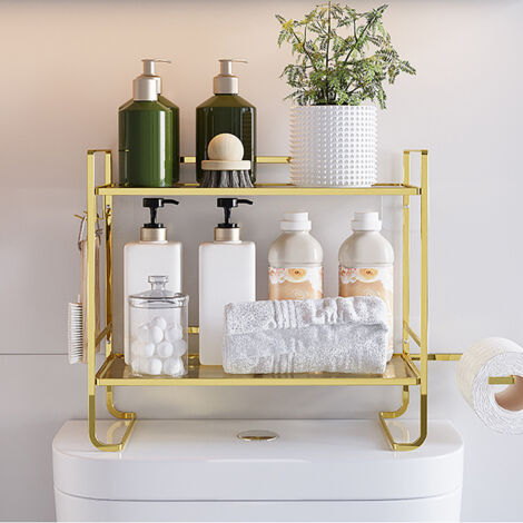 EtagèRe SupéRieure pour Toilettes, Rangement Au-Dessus des Toilettes, éTagèRe à 2 Niveaux pour éConomiser De l'espace avec Étagère Murale au-dessus des Toilettes,451636CM,or