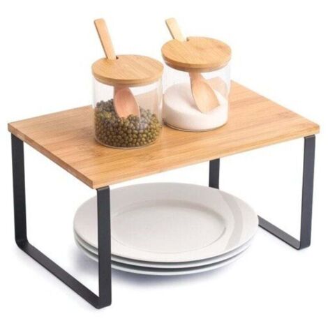 Etagère support de cuisine sur pied Design industriel Bambou & Acier ELIE Noir mat