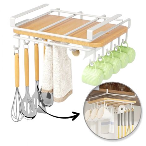 Étagère, support de suspension pour meuble, organisateur de cuisine avec crochets, blanc OR116B