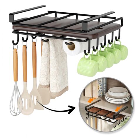 Étagère, support de suspension pour meuble, organisateur de cuisine avec crochets, noir OR116CZ