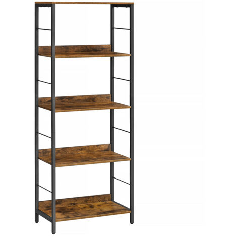 Étagère sur 5 Niveaux, Bibliothèque, Meuble de Rangement, avec Panneaux Arrière, Style Industriel, pour Salon, Étude, Bureau à Domicile, Marron Rustique et Noir d'Encre