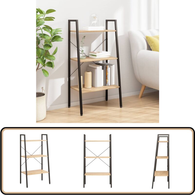 Tagère sur pied 3 niveaux Marron clair et noir 56x35x108 cm - Bibliothèque - Étagère - Meuble De Rangement - Mobilier Intérieur - Décoration