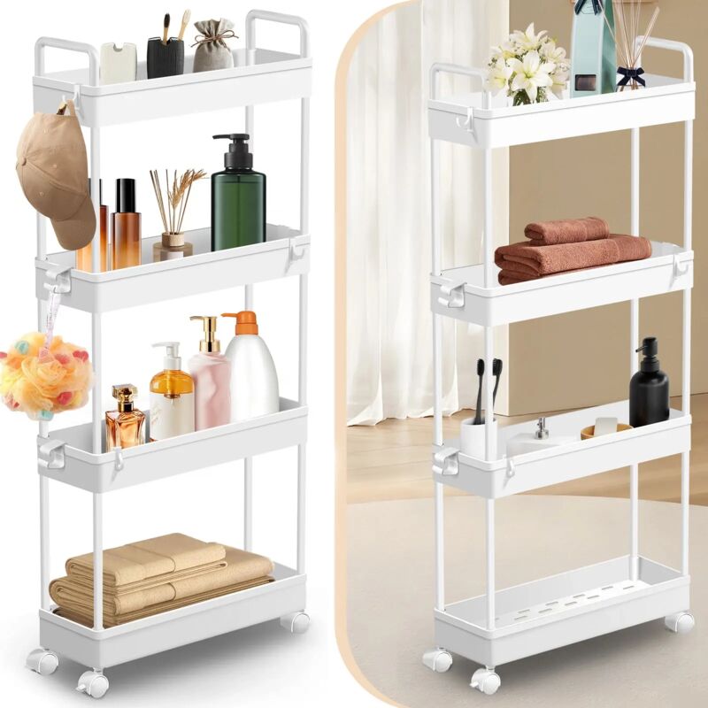 Day Plus - tagère sur pied 4 tablettes Étagère de cuisine Étagère de salle de bain Étagère à livres Étagère de ménage Meuble