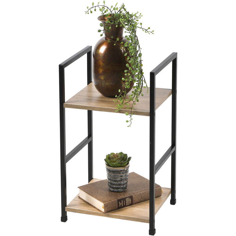 Etagère sur pied en métal avec 2 étagères en bois - 48 x 29 cm - Etagère de salle de bain décorative avec 2 compartiments