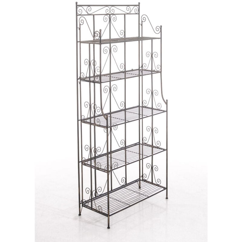 Etagère sur pieds avec 5 niveaux rangement balcon terrasse salon pliable en métal bronze 100003969