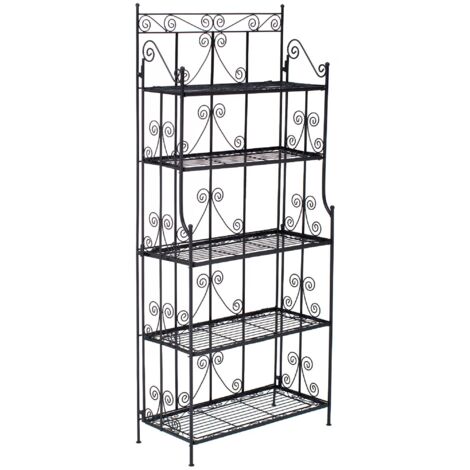 Etagère sur pieds avec 5 niveaux rangement balcon terrasse salon pliable en métal noir 100008913