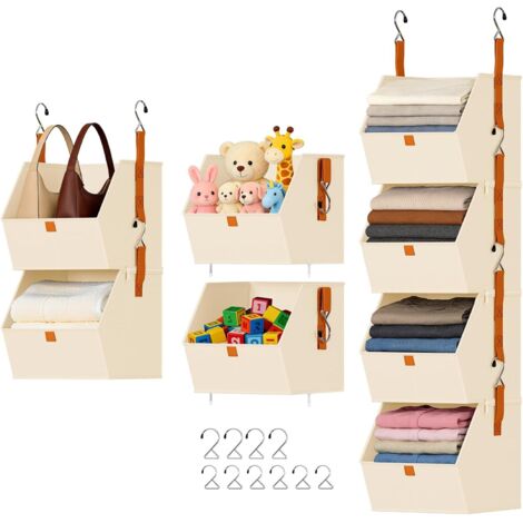 Étagère Suspendue 4 Niveaux Beige – Organisateur de Placard, Bacs en Tissu Pliables, Rangement Gain de Place pour Chambre, Dressing, Dortoir et Camping-car