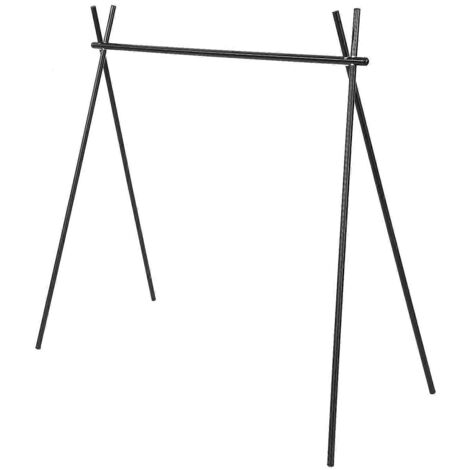 Étagère suspendue noire, structure trépied pliable, avec sac de rangement pour le camping, les voyages et les pique-niques.