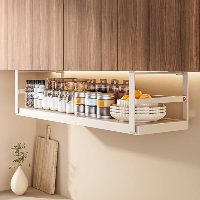 Étagère suspendue - Panier de rangement extensible sous l'étagère - En métal - Réglable - Pour cuisine, bureau, garde-manger, bureau - 47 à 63 cm