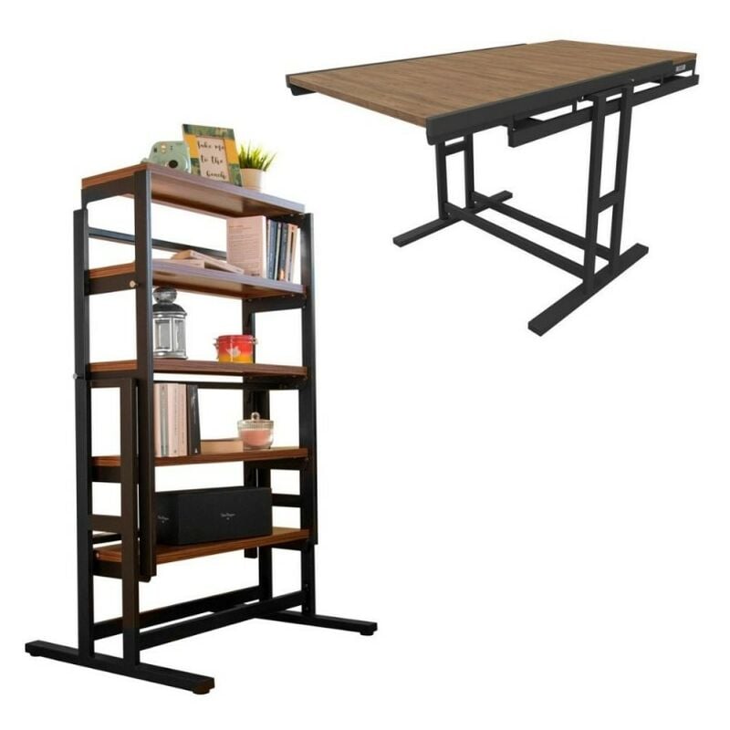 Blumie - Etagère modulable (H125 x l78 x P62 cm) convertible en Table - style industriel
