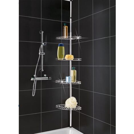 Étagère de douche télescopique en acier inox – Hauteur réglable 56 à 275 cm – Installation sans perçage – 4 niveaux de rangement – Self Confort