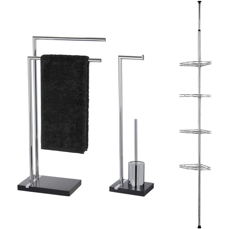 Étagère télescopique d'angle, porte-serviettes, papier toilette et brosse toilette NOBLE BLACK - set, WENKO