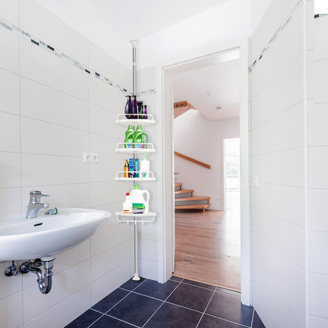 Etagère télescopique de douche hauteur réglable maximale 304cm avec crochets serviettes accessoires bain savon