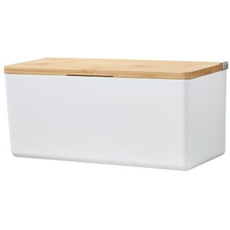 Tesa – Boîte de rangement pour salle de bains – Fixation murale sans perçage – Couvercle en bambou – Dimensions 242x110x102 mm – Couleur blanche