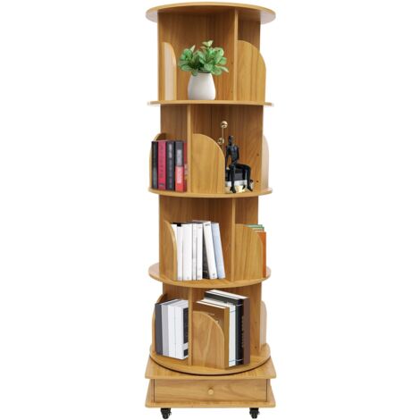 Étagère tournante en bois massif, bibliothèque pivotante à 360°, étagère étroite avec tiroirs, étagère tournante pour bureau à domicile, salle d'étude