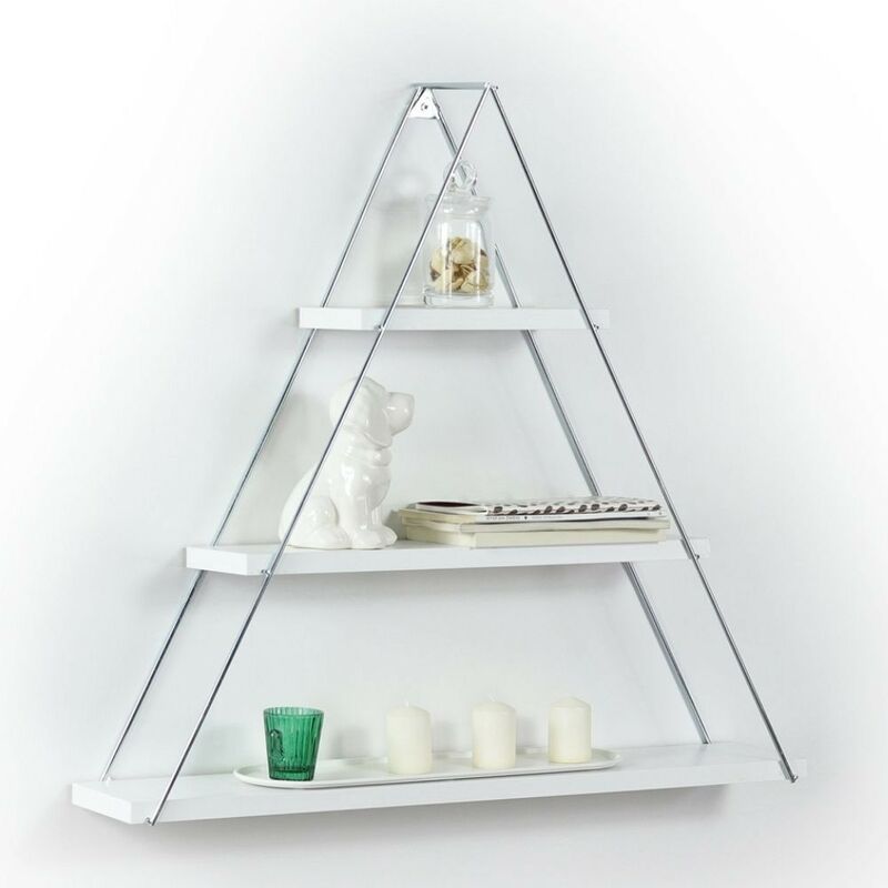 Toscohome - Etagère triangulaire 74cm avec trois tablettes en bois en blanc - Moset