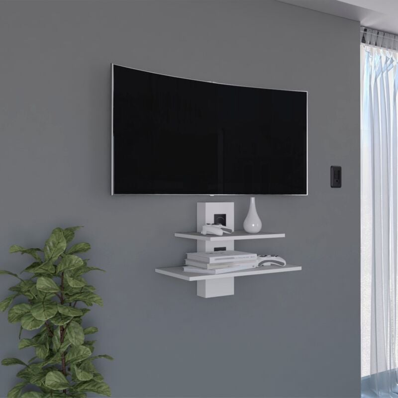 Tuhome Concept - Etagère tv Burgos en mélamine avec deux étagères, Blanc 43,7 x 60,1 x 30 cm