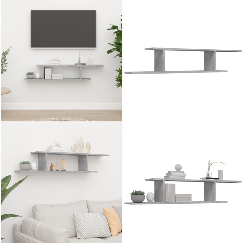 Tagère tv murale Gris béton 125x18x23 cm Bois d'ingénierie - Etagere Murale - Étagère Tv - Rangement Mural - Meuble Tv - Décoration Murale - Home &