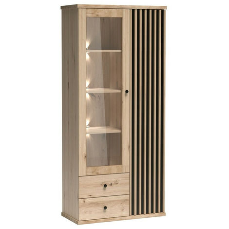 Étagère Venmava 101 , Avec des portes, Fermé, Avec tiroirs, Stratifié, Verre trempé, Le nombre de portes: 2, Nombre de tiroirs: 2, 191x86x41cm, LED: Disponible
