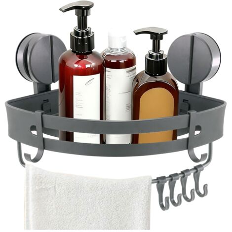 Etagere Ventouse, Ventouse sans Perçage Support Salle de Bain Etagere Douche a Suspendre avec Perche et Crochet Étagère Douche pour Salles de Bains et Cuisines