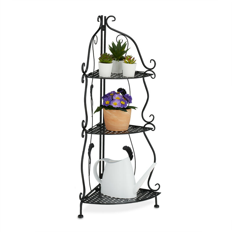 Tagère verticale à 3 rayons, non fixe, pliable, design vintage, hlp : 82,5 x 30 x 30 cm, noire - Relaxdays