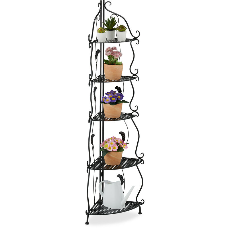 Tagère verticale à 5 rayons, non fixe, pliable, design vintage, hlp : 136 x 30 x 30 cm, noire - Relaxdays