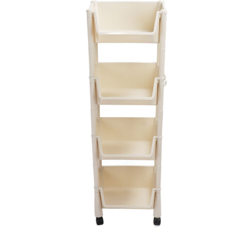 Étagère Verticale Mobile PP - Installation Facile, Gain de Place - Chariot à 4 Niveaux avec Roulettes pour Bureau/Salle de Bain