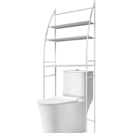 Étagère WC à 3 niveaux – Rangement métallique sur toilettes, salle de bain, blanc, gain de place