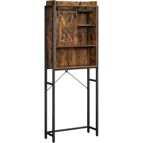 Étagère WC, Meuble de rangement pour toilettes, pour machine à laver, placard, cadre en acier, stable, montage facile, style industriel, 64 x 23,5 x 170 cm, Marron Rustique et Noir par SONGMICS BTS003B01