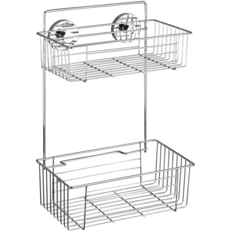 Étagère WENKO Vacuum-Loc chromée 2 étagères sans percer pour salle de bain avec fixation murale sans percer en métal 26 x 38 x 17 cm pour étagère de douche et rangements pour salle de bain