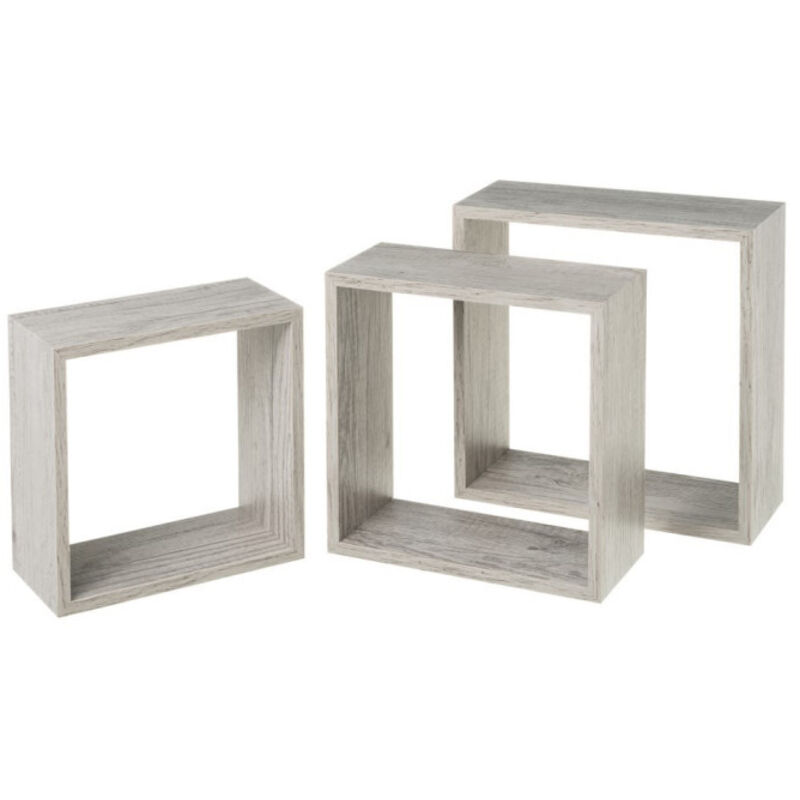 Set de 3 Étagères Murales Carrées en Bois Gris - 30x30x11.7cm Set de 3 Étagères Murales Carrées en Bois Gris - 30x30x11.7cm