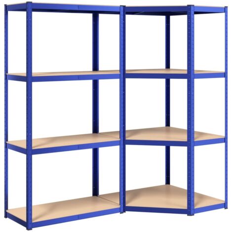 Étagères à 4 niveaux 2 pcs Bleu Acier et bois d'ingénierie