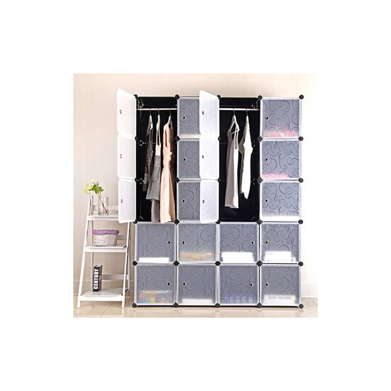 Tagères à Chaussures Étagère de Rangement 20Cubes Armoire avec Portes Plastique Meuble de Rangement de Vêtements&Chaussures Avec Portes Blanc/Noir