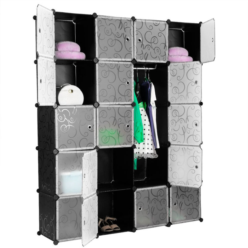 Armoire Penderie 20 Cubes Modulable Meuble Etagères de Rangement Motif de Fleur Bouclé pour Vêtements/ Chaussures