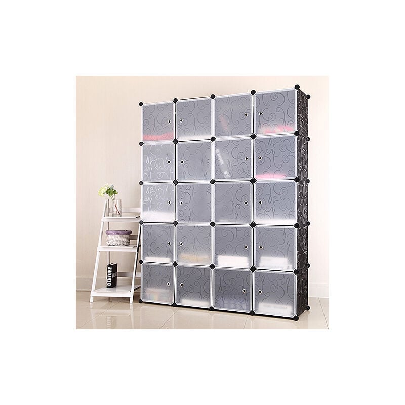 Yongqing - tagères à Chaussures Étagère de Rangement 20Cubes Armoire avec Portes Plastique Meuble de Rangement de Vêtements&Chaussures Avec Portes