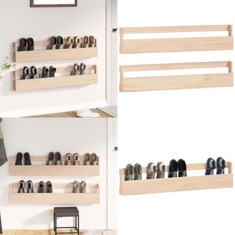 Tagères à chaussures murales 2 pcs 110x9x23 cm Pin massif - Étagères à Chaussures - Rangement Chaussures - Organisateur Chaussures - Meuble Chaussure