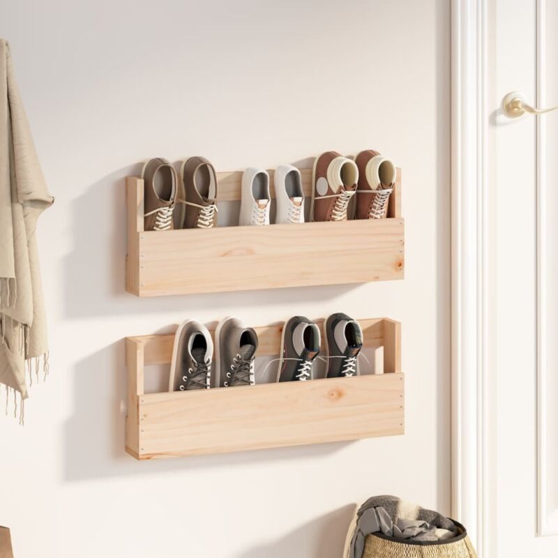 Maison Chic - tagères à chaussures murales 2 pcs-Meuble à chaussures-Étagère de rangement murale 59x9x23 cm Pin massif 729644