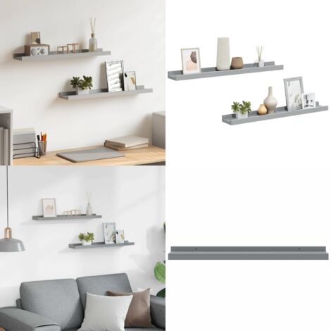 Étagères à rebord pour cadre photo 2 pcs Gris 60x9x3 cm MDF - Étagères Murales - Étagères Déco - Rangement Mural - Décoration Murale - Cadres Photo - Home & Living