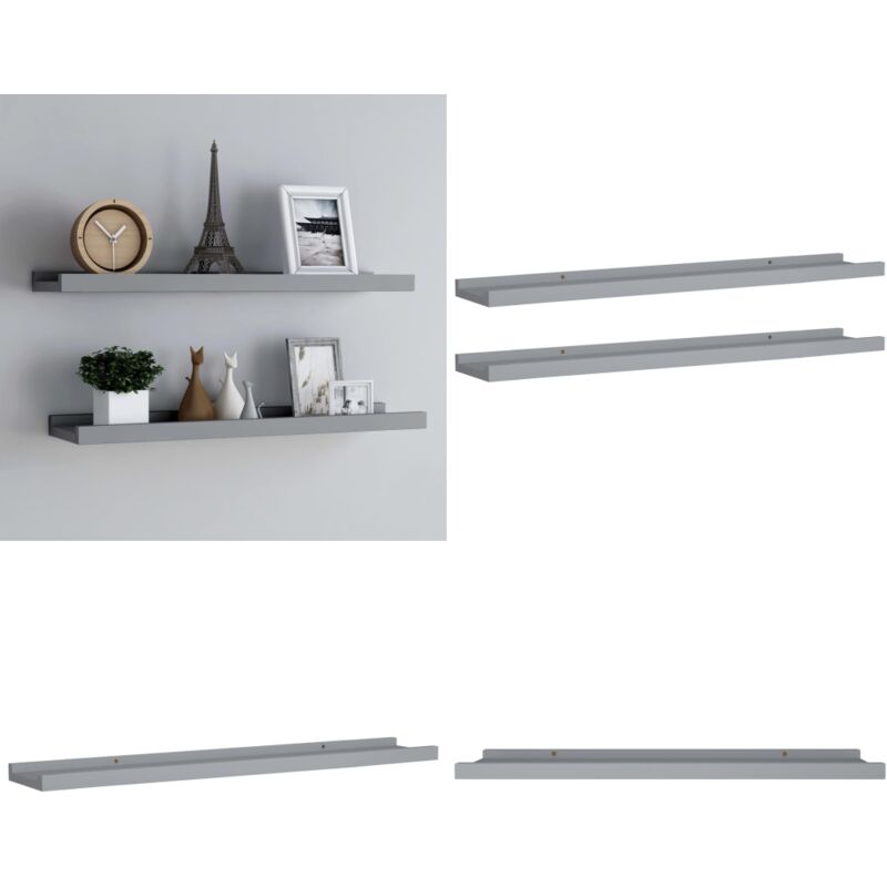 Étagères à rebord pour cadre photo 2 pcs Gris 80x9x3 cm MDF - Étagères Murales - Étagères Déco - Rangement Mural - Décoration Murale - Cadres Photo