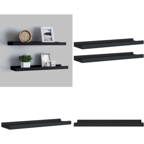 Étagères à rebord pour cadre photo 2 pcs Noir 40x9x3 cm MDF - Étagères Murales - Étagères Déco - Rangement Mural - Décoration Murale - Cadres Photo - Home & Living