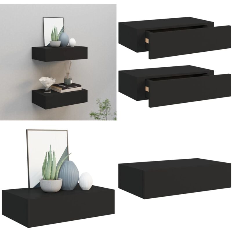 Vidaxl - tagères à tiroirs murales 2 pcs noir 40x23,5x10 cm mdf - Etagere Murale - Étagère Tiroir - Rangement Mural - Meuble Déco - Bibliothèque