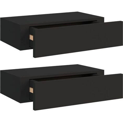 Étagères à tiroirs murales 2 pcs Noir 40x23,5x10 MDF
