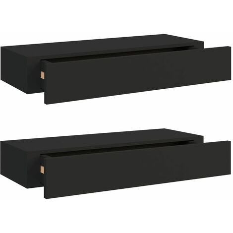 Étagères à tiroirs murales 2 pcs Noir 60x23,5x10 MDF